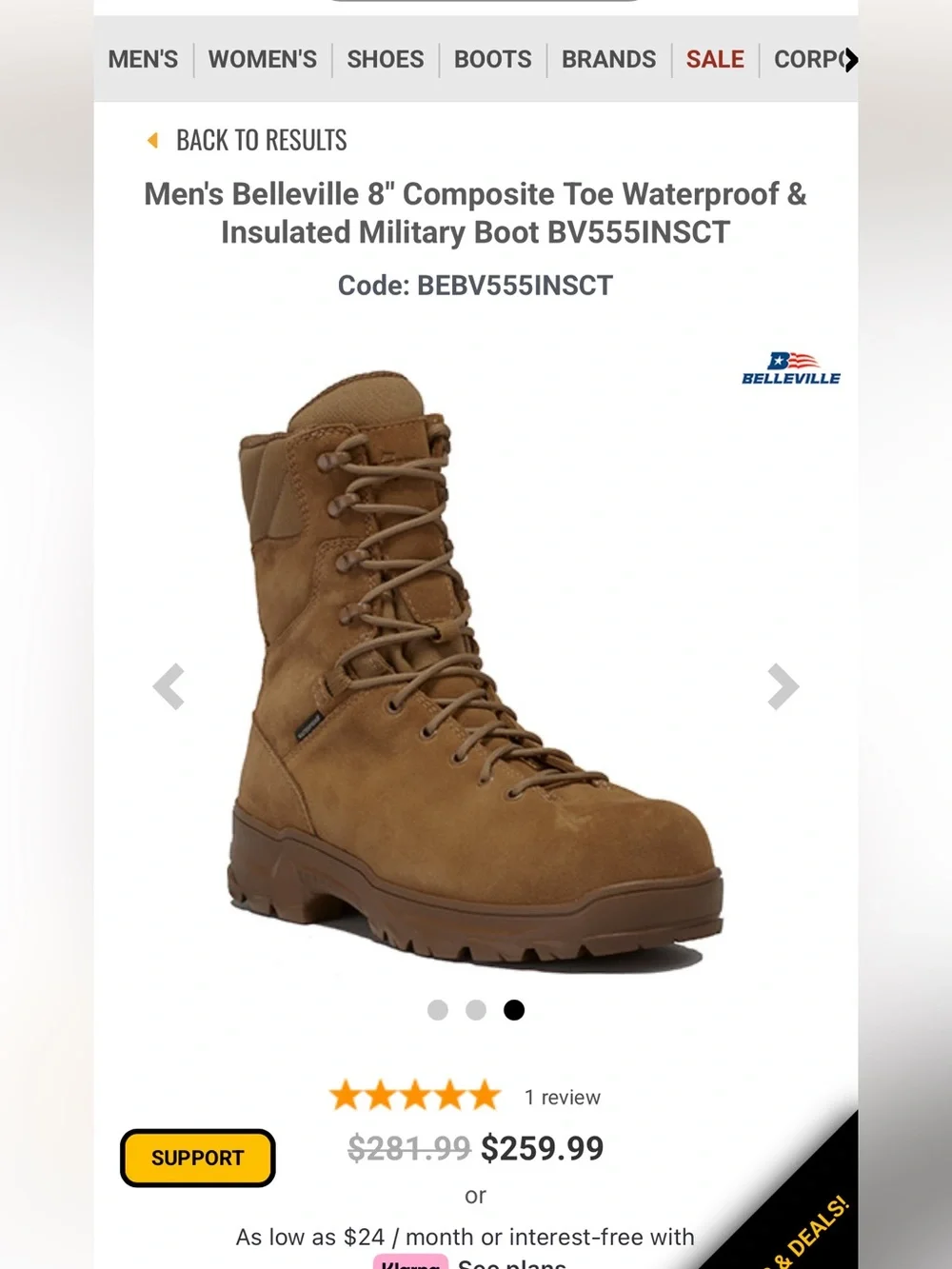 Men's Belleville 8 Composite Toe Waterproof size 9.5 NEW